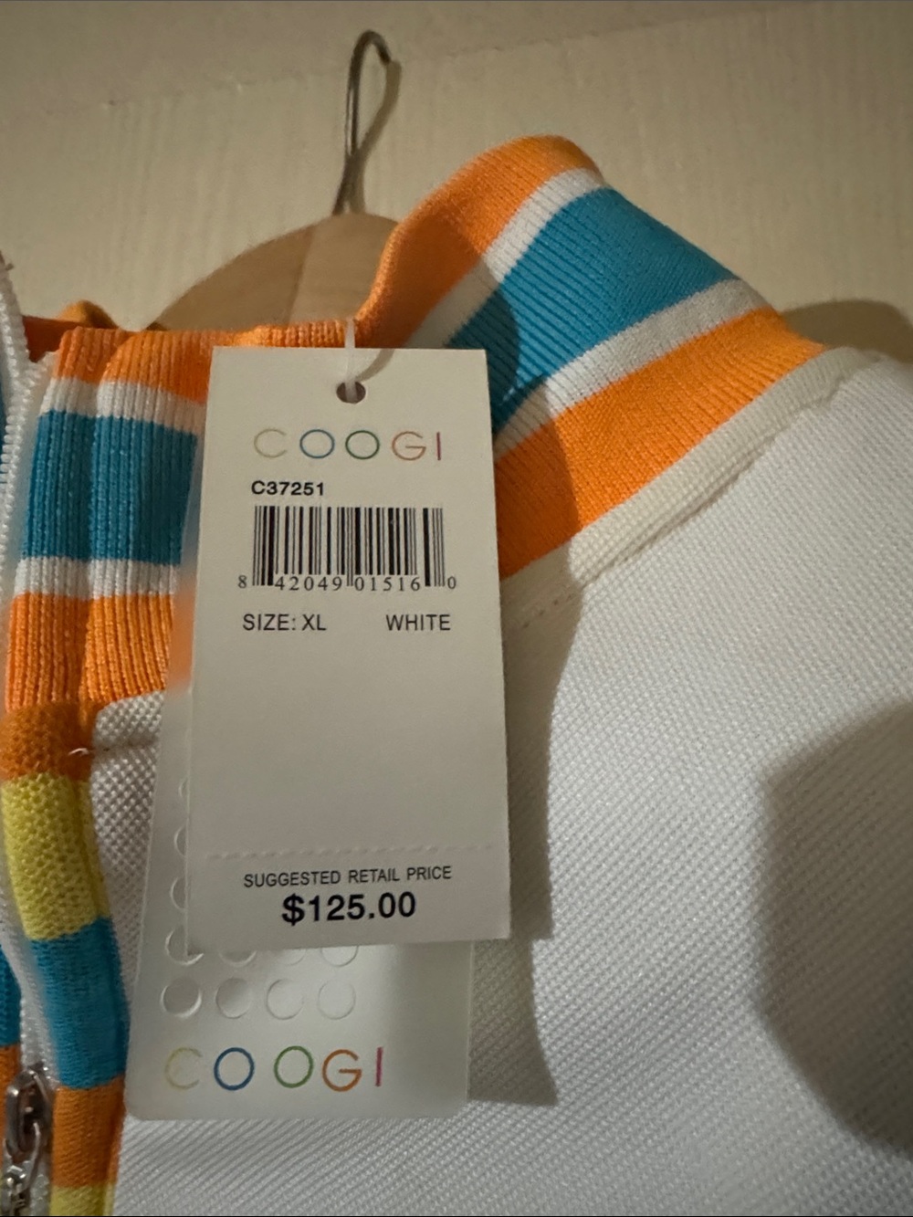 COOGI White Jacket with Teal and Orange Stripe Trim